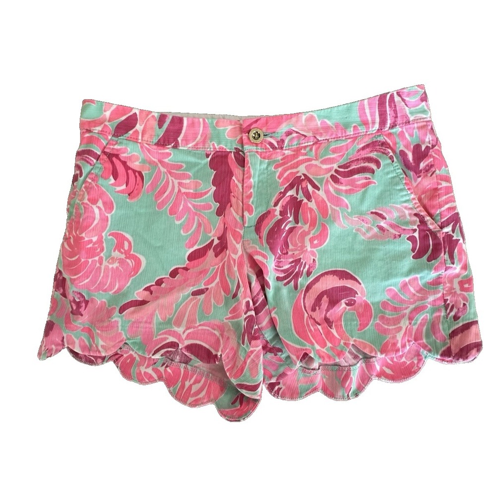 Lilly Pulitzer Pink and Aqua Scalloped Hem Bermuda Shorts